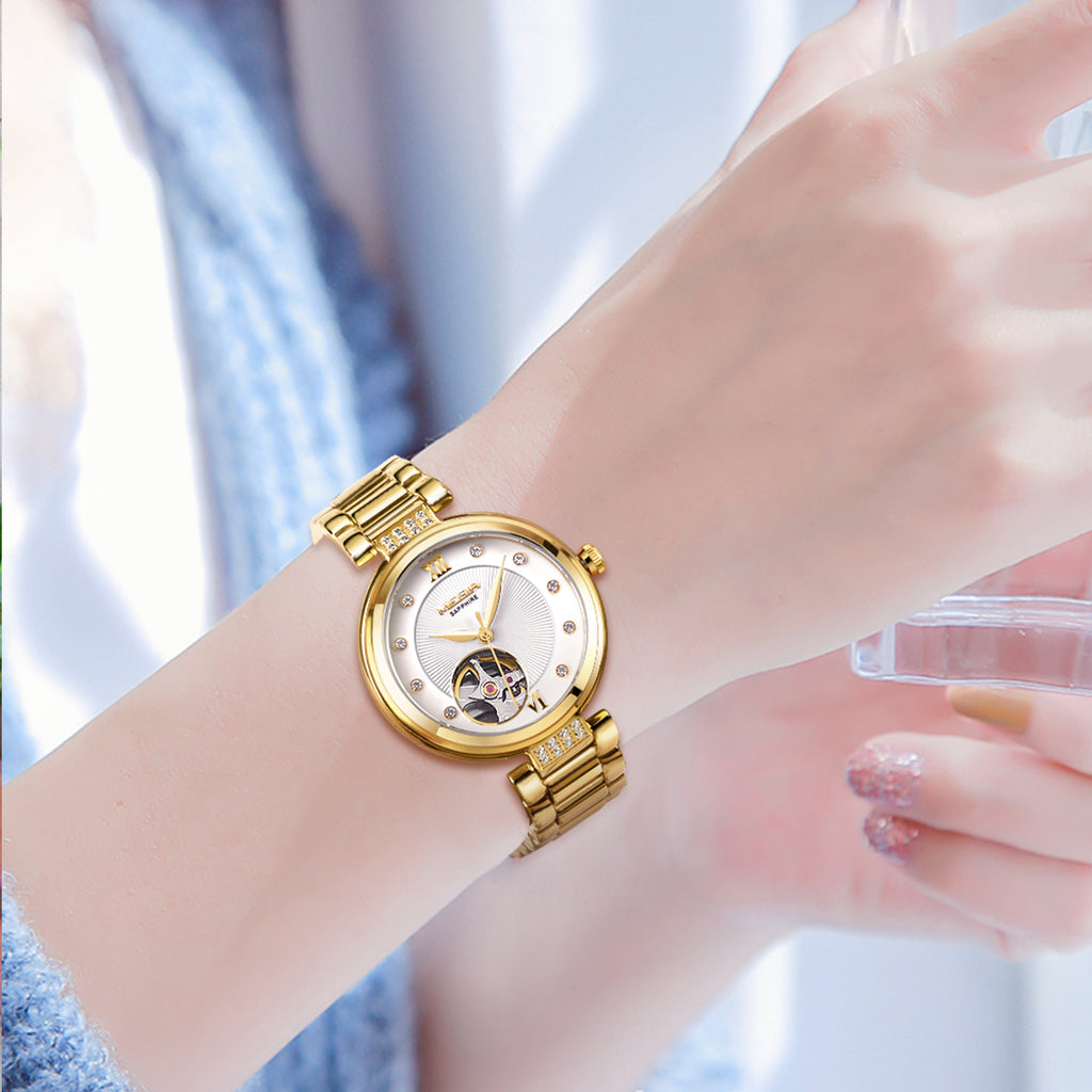 🕰️ MEGIR Arany Női Mechanikus Karóra – Luxury Edition